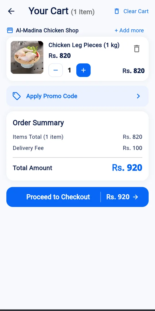 Society Kart cart screen showing items total, delivery fee and total amount